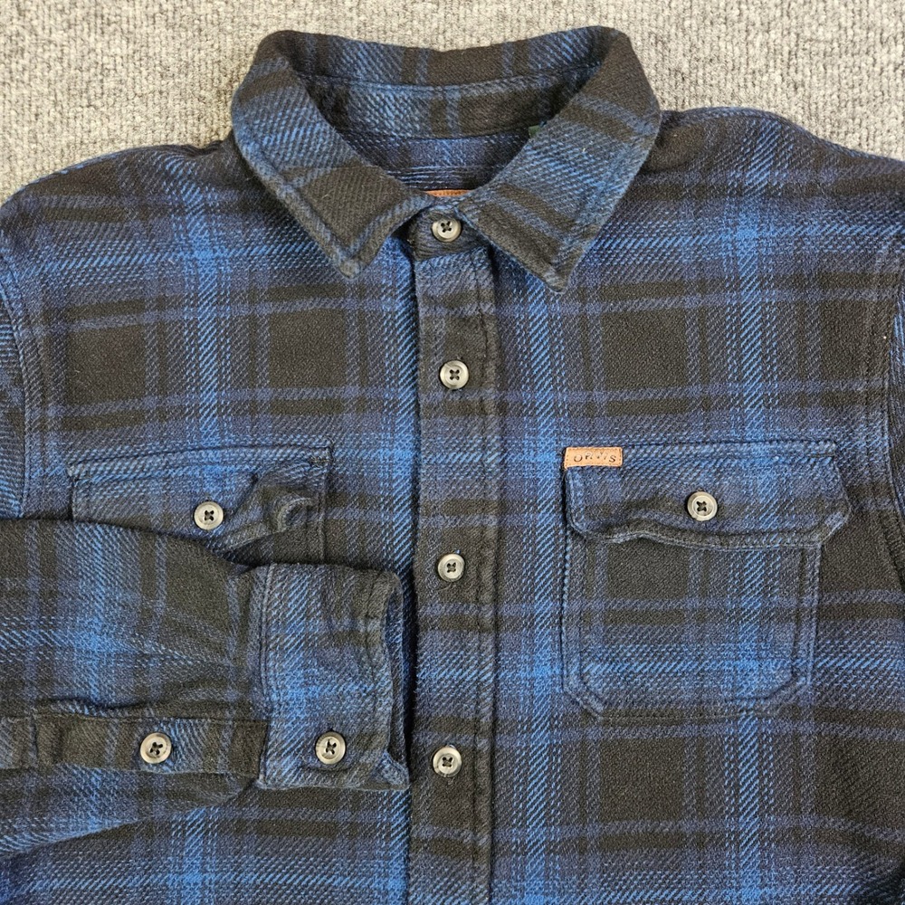Orvis Heavyweight Flannel Shirt Men's L Blue Plaid Button Up Long Sleeve Pockets